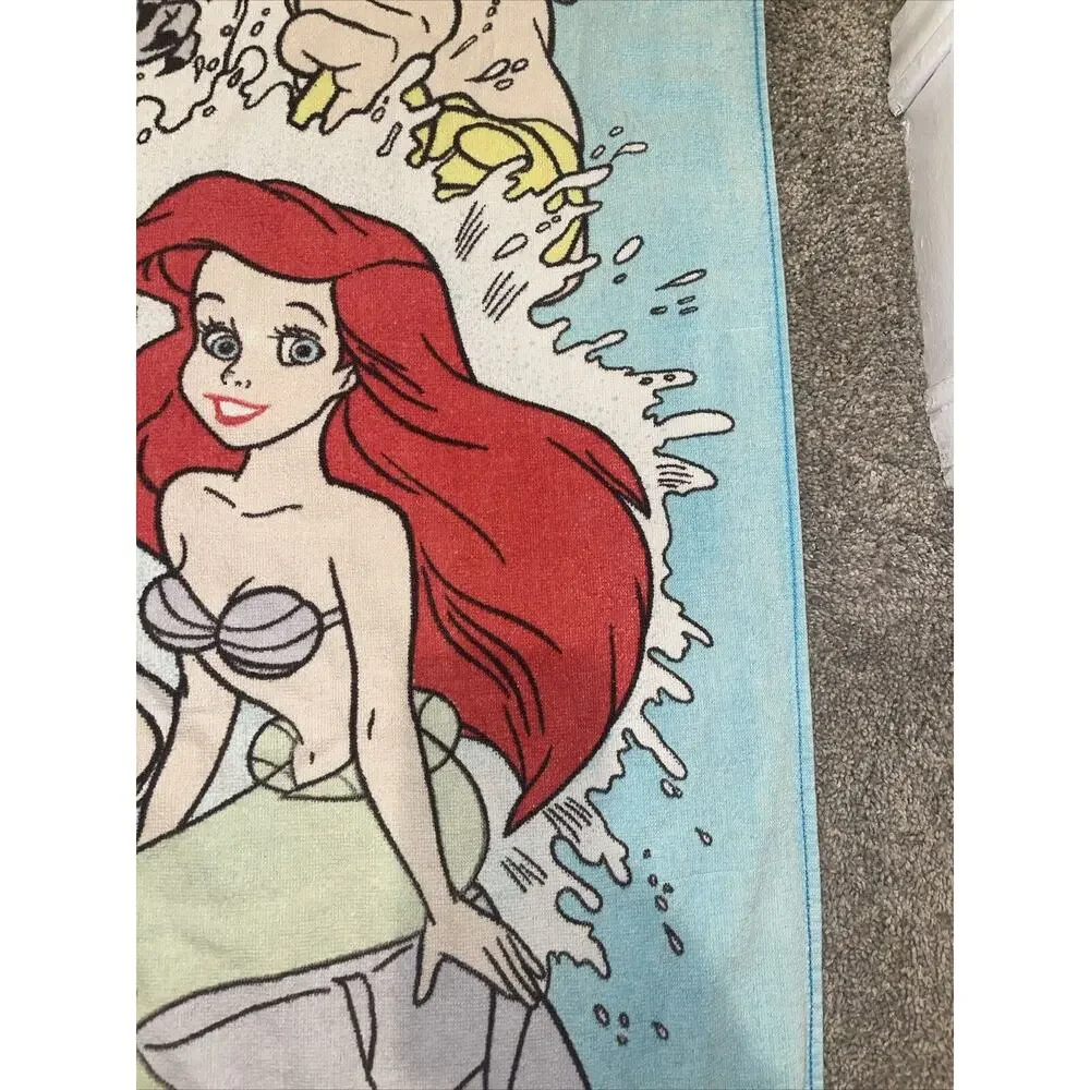 Little Mermaid Vintage 1990's Franco Disney Beach Towel 30x58 RARE Ariel Triton
